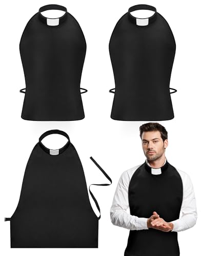 3 Pieces Clergy Tab Collar Dickey Clerical Bib Black Priest Collar Italian Clergy Rope Front Rabat with White Tab for Priest Shirt Unisex for Men Women