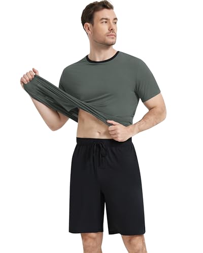 Image of NACHILA Men's Pajama Set, Cooling Bamboo Viscose Short Sleeve Top & Shorts