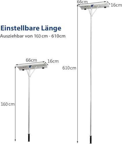 FANTASK Dachschneepflug mit Rädern, 160-610 cm Verstellbarer Dachschneepflug, Aluminium-Dachschaber mit rutschfestem Griff