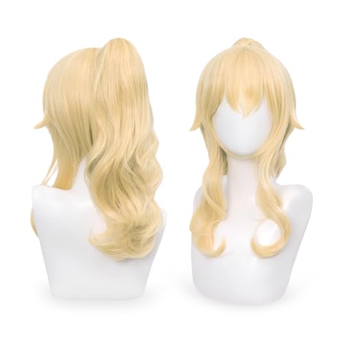 YSECRETYWIG Blonde Anime Cosplay Halloween Wig: Blonde Ponytail Cosplay Wig + 2 Hair Caps Synthetic Princess Wigs with Bangs for Halloween & Christmas Parties Anime Events for Women & Teens