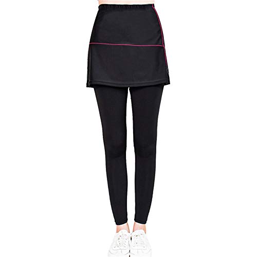 Pantalones de Ciclismo para Mujer, Pantalones de Falda de Bici Largos con Acolchado de Gel 3D, Pantalones de Bicicleta de Montaña MTB Leggings Transpirables de Alta Elasticidad,Negro,L