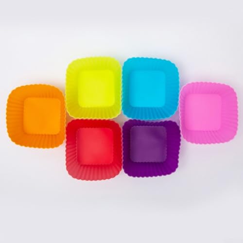 6 tazas cuadradas de silicona para hornear para tartas para moldes, reutilizables, no para magdalenas, horno, microondas, lavavajillas, flexibles, para hornear