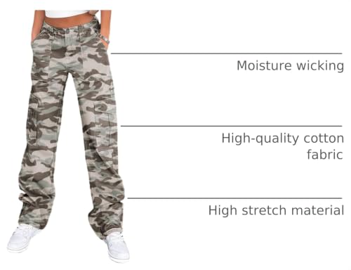Image of Lepunuo Cargo Pants for Women High Waisted Casual Pants Baggy Stretchy Wide Leg Y2K Streetwear with 6 Pockets