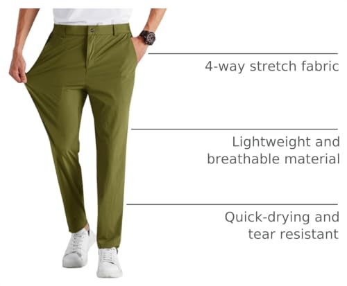 Image of Runcati Mens Stretch Golf Pants Casual Dress Pants Work Trousers | Slim Fit, Quick Dry, Lightweight, Comfy, Slacks, Pockets, Elastic Waist, Tapered, Cropped, 30 inch, 29 inch, Chino
