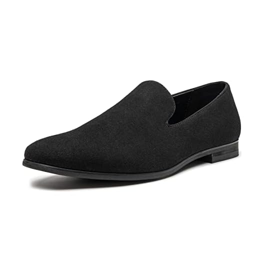 AMAPO Men's Velvet Loafer Shoes,Casual Penny Loafers for Men,Slip-on Dress Men Shoes Black(AM2015-BLK-10)