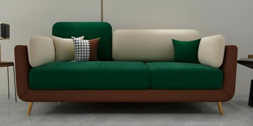 Image of Stylish & Modern Heavy Duty & Luxurious Traditional 3 Seater Sofa Chesterfield Sofa Arm Sofa Three Seater Sofa for Living Room Guest Room Hotels & Office. (Green & Beige)