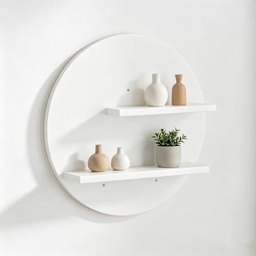 Runde Wandregale Wandregal Holz Schweberegal Dekorativ Regale für Wände Hängeregale für Wohnzimmer Schlafzimmer Badezimmer Homeoffice Weiß.