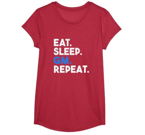 Eat Sleep GM Repeat Meme NFTS Saying T-Shirt, Girls, Red Heather, Large
