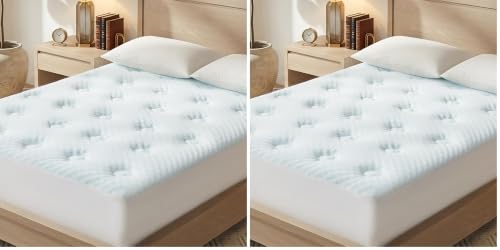 Image of Hansleep Memory Foam Mattress Pad Topper Queen, Queen Foam Mattress Topper Viscose Derived from Bamboo, Queen Size Bed Mattress Pad Cover for Back Pain Relief, 60 inch x80 inch, White (Pack of 2)