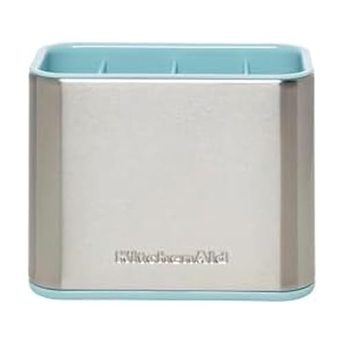 KitchenAid Multi Compartment Sink Brush and Sponge Caddy with Perforation for Quick Air Drying, 3.25 x 4.78 x 6.25 Inch, Mineral Water