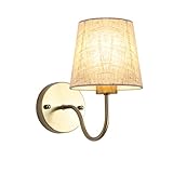 LASENCHOO Gold Wall Sconce, 1 Pack Modern Sconces Wall Lighting Vintage Wall Light Fixtures with Fabric Lampshade, Bedside Wall Lamp for Bedroom Living Room Hallway Entryway, E26 Bulb (No Include)