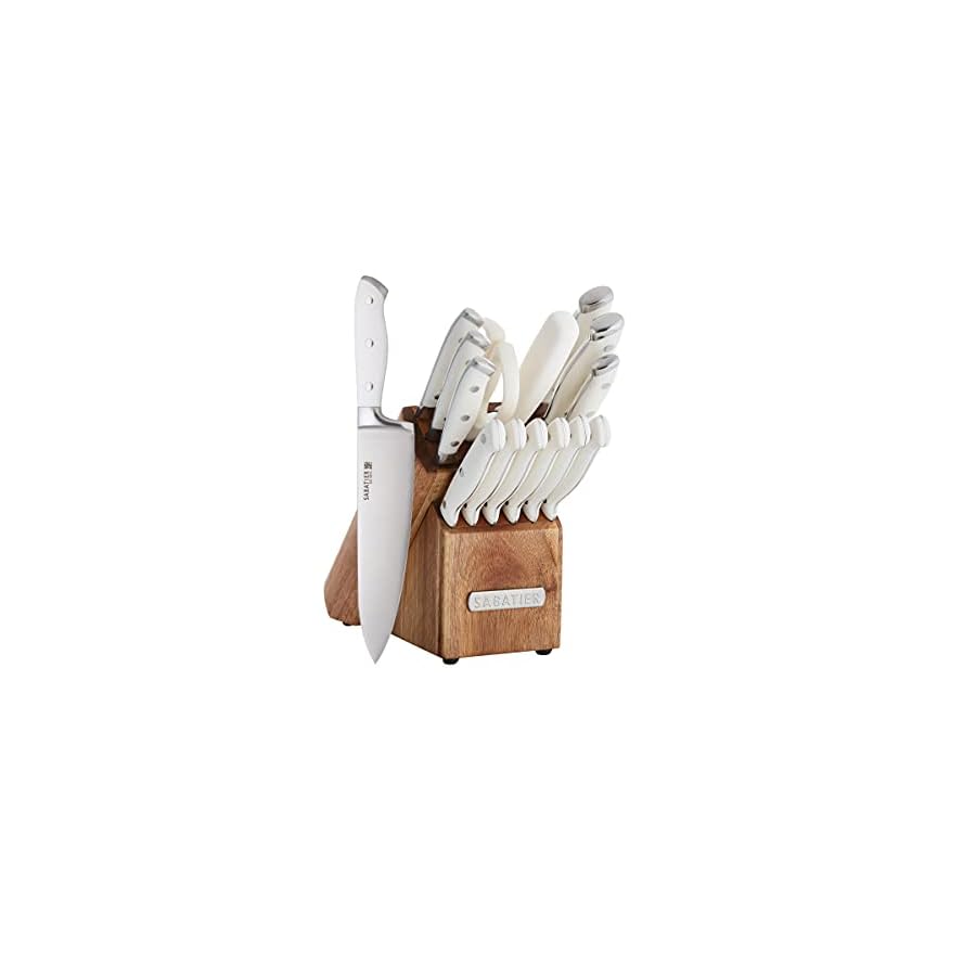 Sabatier-15-Piece-Forged-Triple-Rivet-Knife-Block-Set-High-Carbon-Stainless-Steel-Kitchen-Knives-Razor-Sharp-Knife-set-with-Acacia-Wood-Block-White-Handles Sabatier 15-Piece Forged Triple Rivet Knife Block Set, High-Carbon Stainless Steel Kitchen Knives, Razor-Sharp Knife set with Acacia Wood Block, White Handles