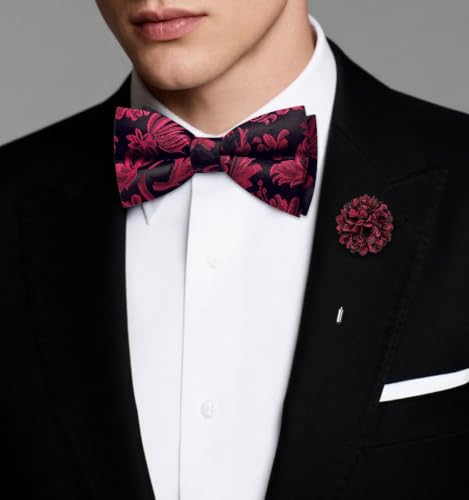Image of Dubulle Mens Paisley Striped Bowtie Set Pre-tied Bowtie for Men and Pocket Square Set Wedding Business