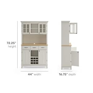 homestyles Buffets Off-White Server with Hutch and Natural Wood Top homestyles Buffets Off White Server with Hutch and Natural Wood Top