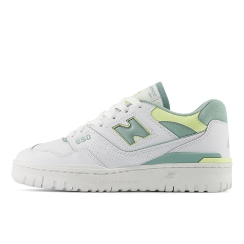 New Balance 550 Women's Sneakers, White/Salt Marsh/Limelight, Size 83