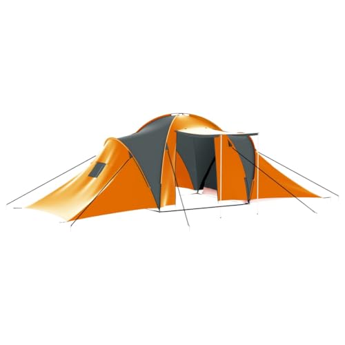 vidaXL Large Camping Tent for 9 Persons, Gray and Orange Tent with 3 Compartments, Waterproof PE Floor, Mosquito Net, Quick Assembly, Portable and Lightweight