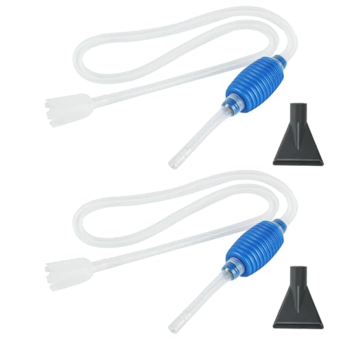 2 StückAquarium Reinigungsset mit Schlauch, 150cm Aquarium Wasserwechsel Pumpe mit Schlauch, Flexibles Mulmsauger Aquarium Sauger Handpumpe Wasserwechsel & Filter Sandreinigung, mit 2 Düsen
