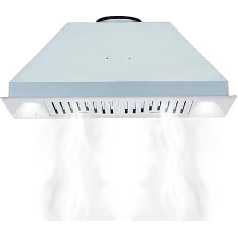 Range Hood, Built-in/Insert 30 Inch, 400 CFM with Baffle Filter, Stainless Steel Kitchen Vent Hood with Push Button, LED Light, 3 Speed Exhaust Fan, Ducted/Ductless Convertible, Silver Cover