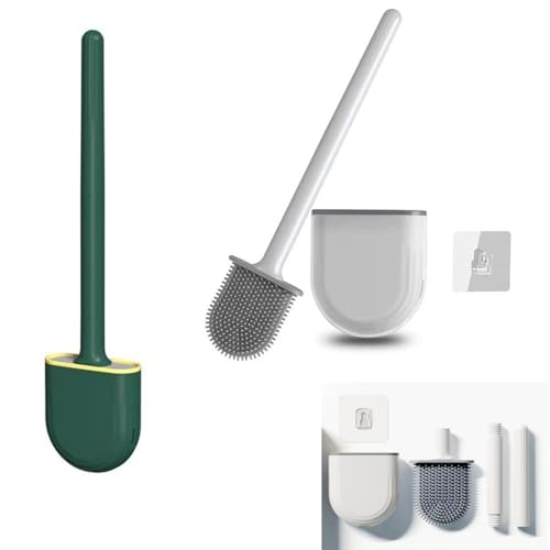 Image of Silicone Toilet Brush 2 Pieces,RV Toilet Brush ,Flexible Brush Head Clean Gaps,Detachable Handle Wall Mounted RV Supplies ,Suitable for RV, Camping Vehicles, and Household Bathroom Cleaning Supplies