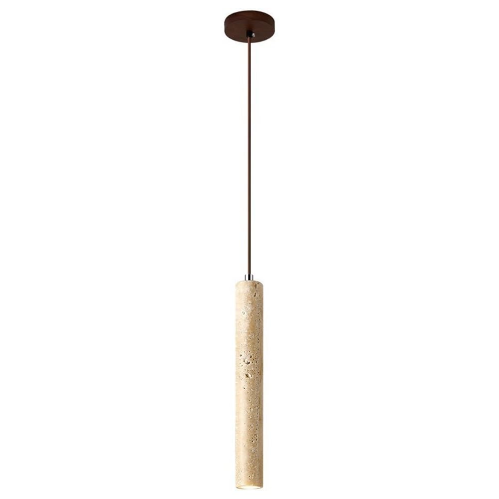 Huayusedf One Color Modern Cylindrical Travertine Pendant Light Japanese Natural Stone Hanging Lamp Walnut Wood Canopy Adjustable Ceiling Fixture For Kitchen Island Bedroom Living Room Lighting