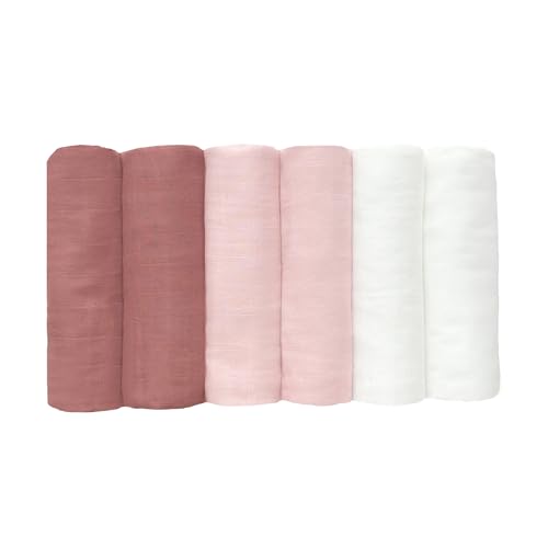 Image of CozysBunny Muslin Swaddle Blankets 6 Pack, Newborn Baby Receiving Blankets, Soft Breathable Baby Wrap for Boys and Girls, Absorbent Infant Swaddling Blankets, 27.5 x 27.5 Inches (Pink)