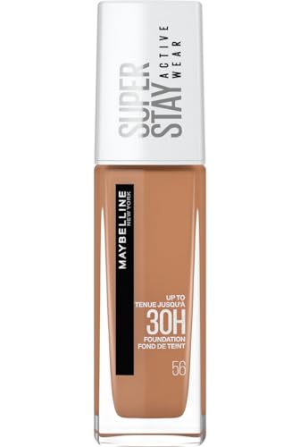 Maybelline New-York - Tez líquida de larga duración, sin transferencia, alta cobertura, Superstay Active Wear 30h, color caramelo (56), 30 ml