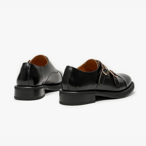 Image of BEAU TODAY Women Monk Strap Loafers Cap Toe Business Causal Loafer Shoes