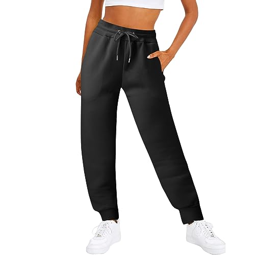 Generisch Pantalones blancos para mujer, con cintura elástica, bolsillos laterales, pantalones casuales de entrenamiento, pantalones de verano elegantes, Negro , XL
