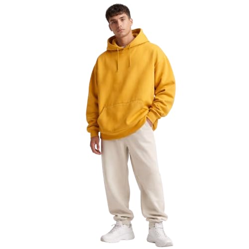 Men’s Mustard Yellow Hooddie Sweatshirt with Kangaroo Pocket, Casual Oversized Hoodie for Winter Wear, Street Style Fashion, Comfortable Cotton Blend-picture-36
