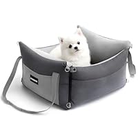 Hundesitz Auto für Kleine & Mittlere Hunde Unter 15KG, Tragbares Hundekorb mit Ausziehbarer Ruhebereich, Abnehmbarer und Waschbarer Auto Reise Hundebett mit Staufächern und Sicherheitsgurt