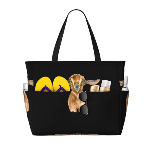 Farm Animal Goat Print Large Capacity Beach Tote Bag for Women, Waterproof Beach Travel Bag
