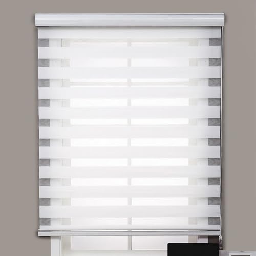 Blackout- Estor enrollable para día y noche, con control de luz, para sala de estar, dormitorio, oficina, cortina opaca con aislamiento térmico (blanco, 120 x 150 cm)