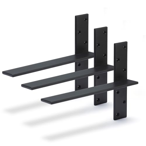 Free Hanging Countertop Support Bracket 20" Lx2.5 W 3 Pack Black Heavy Duty Hidden Floating Wall Shelf Bracket 3/8" Thick for Floating Bars,Bench Seats,Vanities