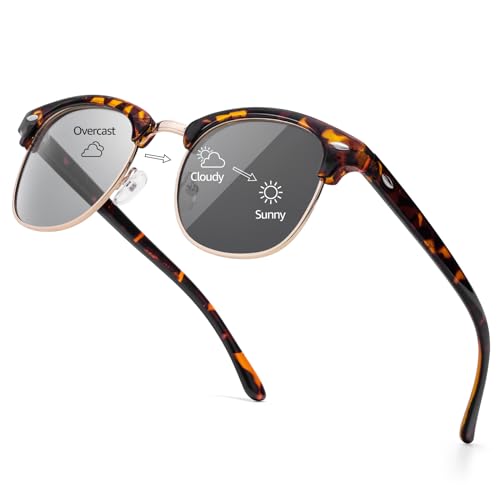 SIPHEW Photochromic Polarized Sunglasses for Men Women Semi-Rimless Retro Driving Sun Glasses with UV400 Protection Lens
