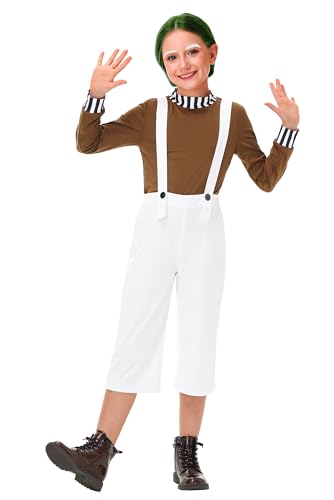 Remimi Chocolate Worker Factory Outfit Boys Long Sleeve Brown Shirt White Jumpsuit Funny Grandpa Joe Outfits 13-14 Years