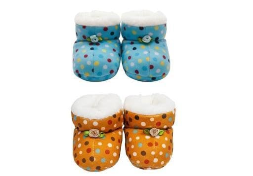 New Born Baby polka dot Booties Fancy Socks Cum Shoes with Fur Design for Winter And All Seasons Unisex Booties (Toe to Heel Length - 12 cm Blue, Brown) pack of 2-picture-52
