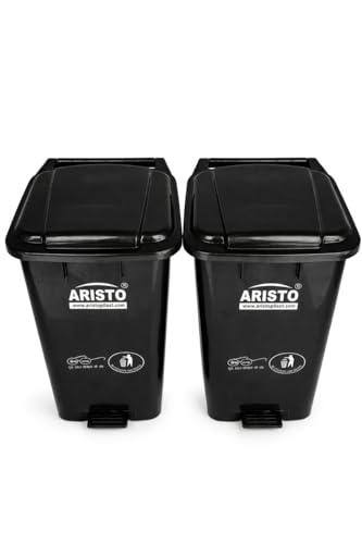 Image of ARISTO Plastic Wheel Pedal Garbage Dustbin 65 LTR (Black / /Black) Pack Of 2