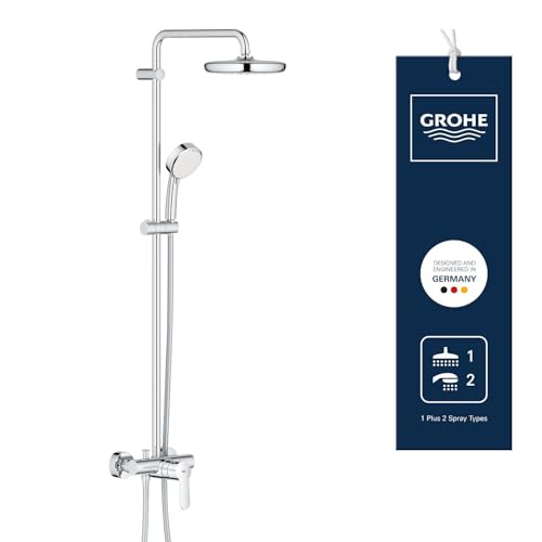 GROHE Tempesta Cosmopolitan 210 - Sistema de ducha con monomando (montaje en pared, brazo de ducha de 390 mm, altura ajustable, sistema antical), cromo, 26224001