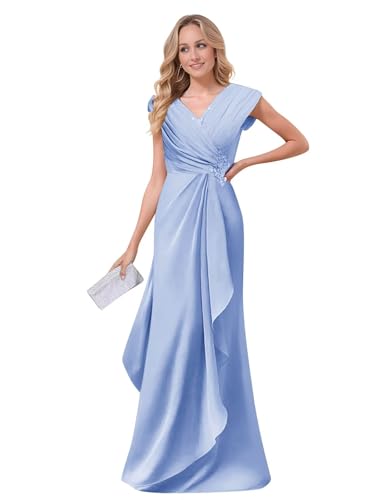 Chiffon Mother of The Bride Dresses for Wedding V Neck Ruffle Evening Gown Long Women Formal Dress