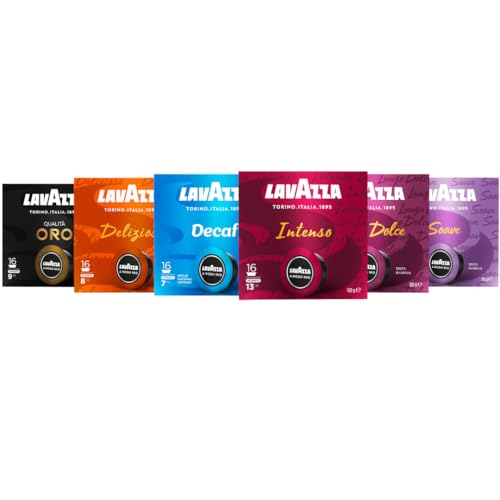 Lavazza, A Modo Mio, Assortiment de Capsules de Café, 100% Arabica, Intensité 5 à 13, 96 capsules AMM, Intenso, Dek, Delizioso, Dolce, Soave, Oro Altura