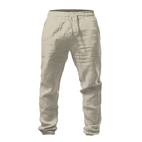 Men's Linen Pants Casual Yoga Beach Trousers Lightweight Loose Fit Elastic Waist Summer Pant3