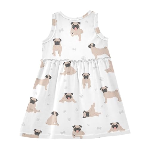 ZZKKO Pug Dogs Girls Dresses Casual Toddler Summer Dresses Outfits for Little Kids 2T-8Y2