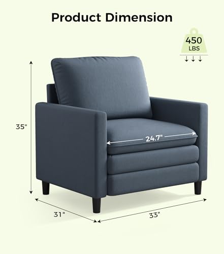 Image of Welzona 3-Layers Cloud Accent Chair, 33 inch Reading Chair, Teddy Arm Chairs
