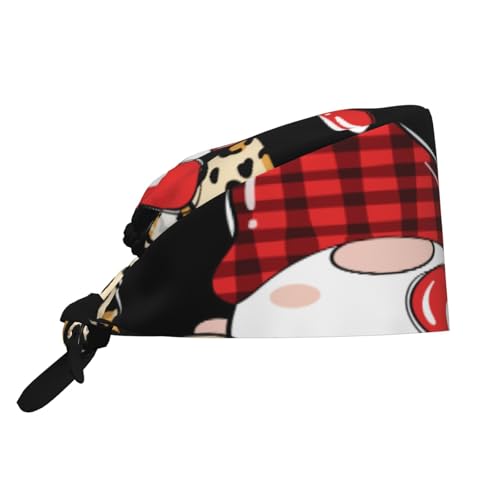 Kuilepa Love Gnomes Print Working Caps With Sweatband Adjustable Working Hats Elastic Scrub Hats Nurse Scrub Cap Nurse Hats