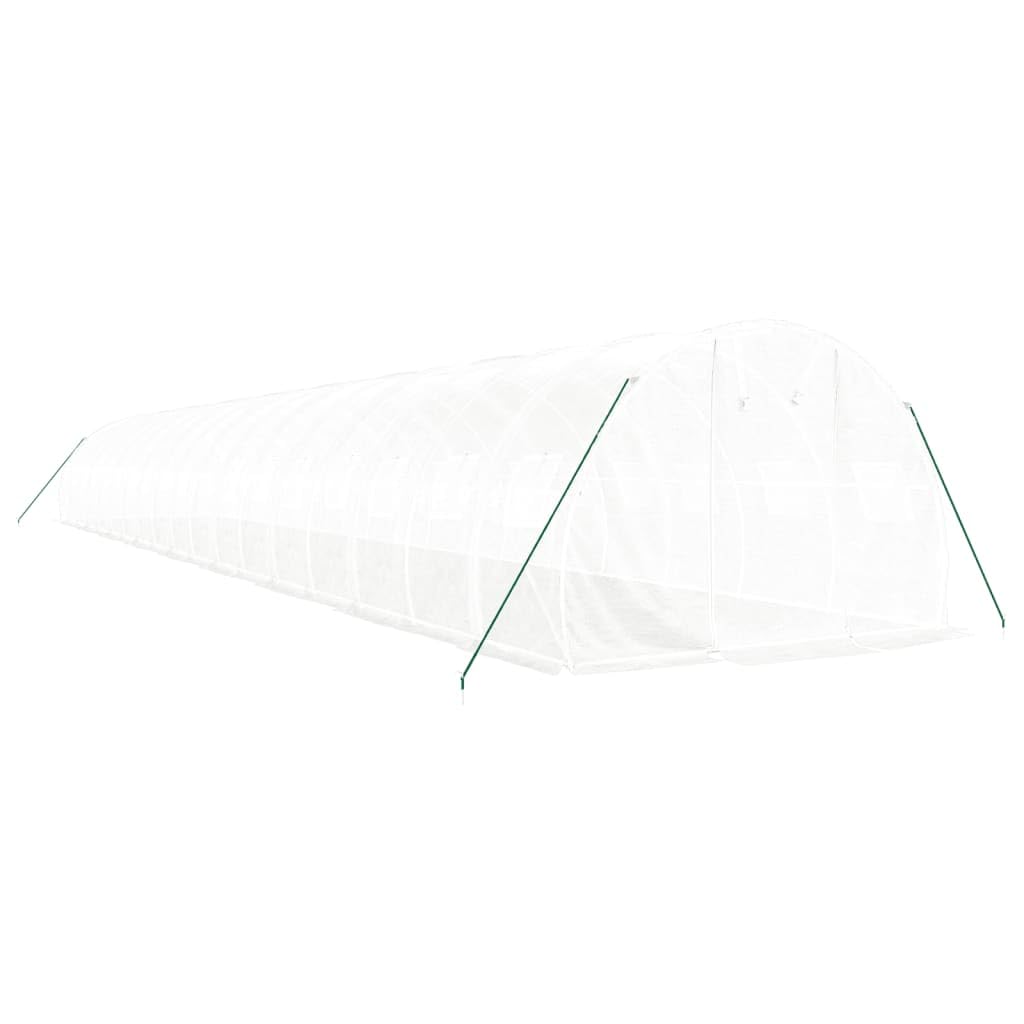 Serra con telaio in acciaio bianco, 54 m², 18 x 3 x 2 m, per giardinaggio hobbistica, piante, verdure, erbe, fiori, aiuola, casa per pomodori, resistente alle intemperie, antigelo, con porta e