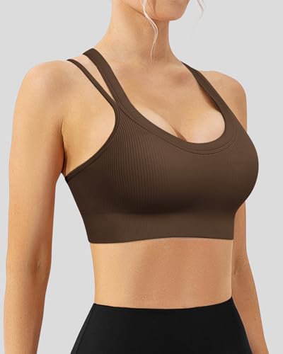 WANAYOU Sports Bras for Women High Support Ribbed Strappy Running Sports Bra Criss Cross Back Workout Bra Padded 3 Pack4