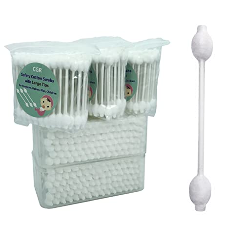 Image of 400pcs CGR Baby Safety Cotton Swabs with Large Tips for Newborn, Babies, Kids, Children, 100% Organic Cotton, White Paper Sticks, 5 Pack of 80 Swabs Total(2 Boxes and 3 Bags)