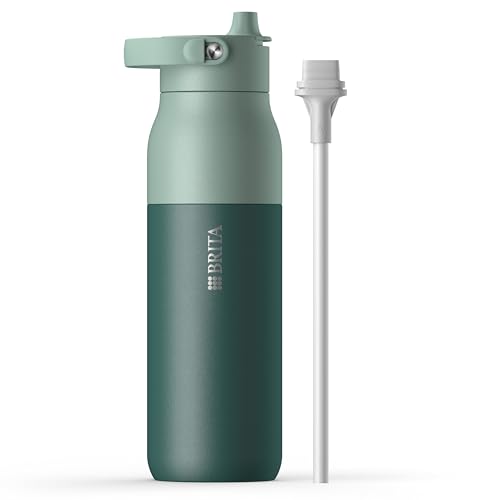 BRITA LARQ Essential Edelstahl Trinkflasche mit Strohhalm (1L) grün