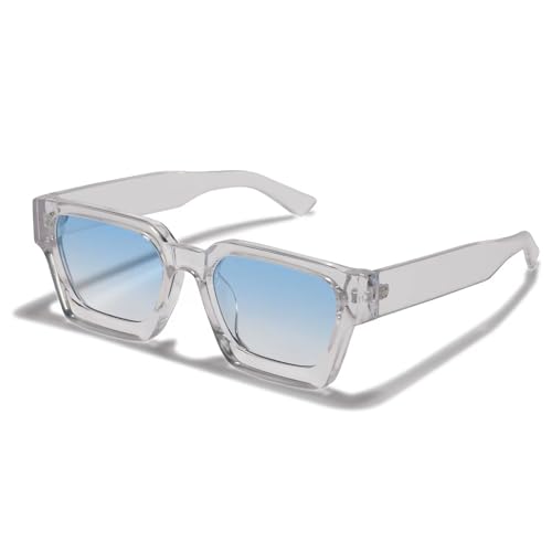 WDZAYXC Óculos de sol retangulares vintage para homem e mulher, estilo retro, proteção UV400, azul claro