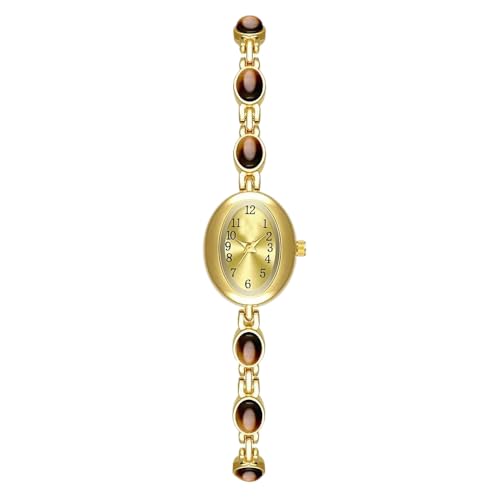 NYSDM   Reloj de cuarzo para mujer, marca de lujo, retro, natural, piedra jade, impermeable, cadena avanzada, regalo, Oro retro
